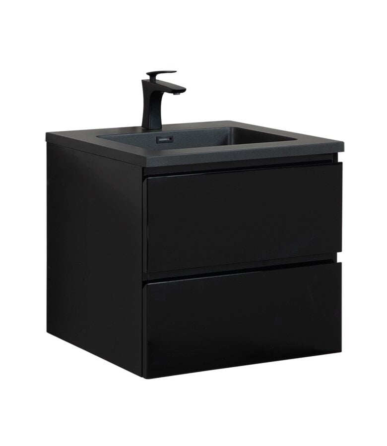 badplaats Badkamermeubel Angela 60cm - zwarte wastafel - mat zwart