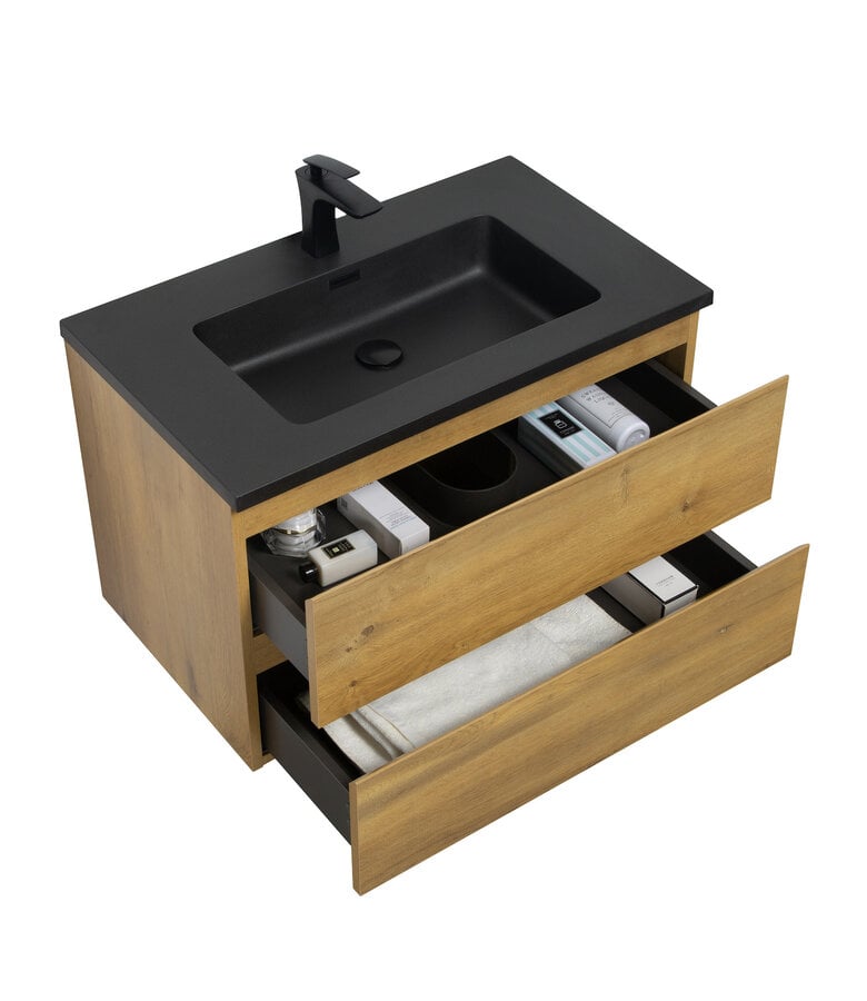 Badplaats Badkamermeubel Angela 80cm - Zwarte Wastafel - Eiken