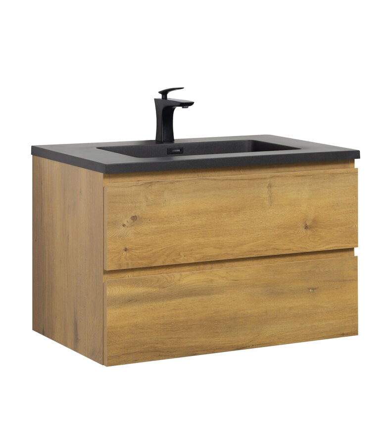 badplaats Badkamermeubel Angela 80cm - zwarte wastafel - eiken