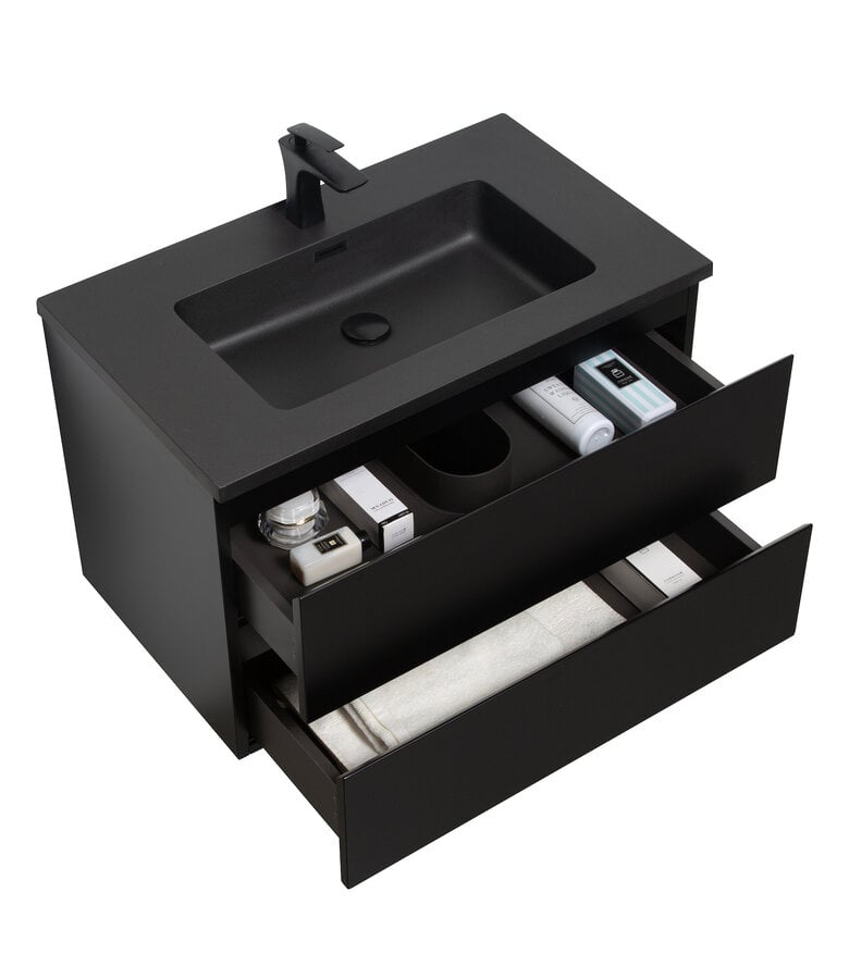 Badplaats Badkamermeubel Angela 80cm - Zwarte Wastafel - Mat Zwart