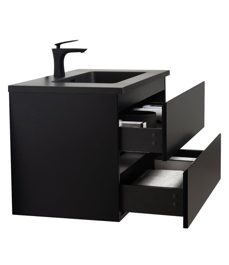 Badplaats Badkamermeubel Angela 80cm - Zwarte Wastafel - Mat Zwart
