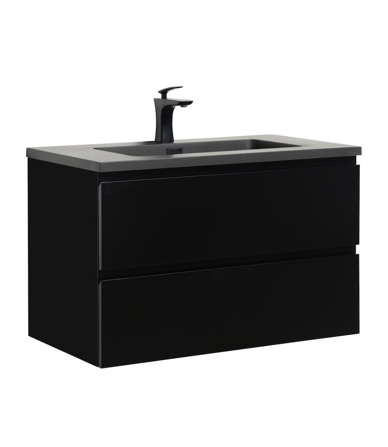 badplaats Badkamermeubel Angela 80cm - zwarte wastafel - mat zwart