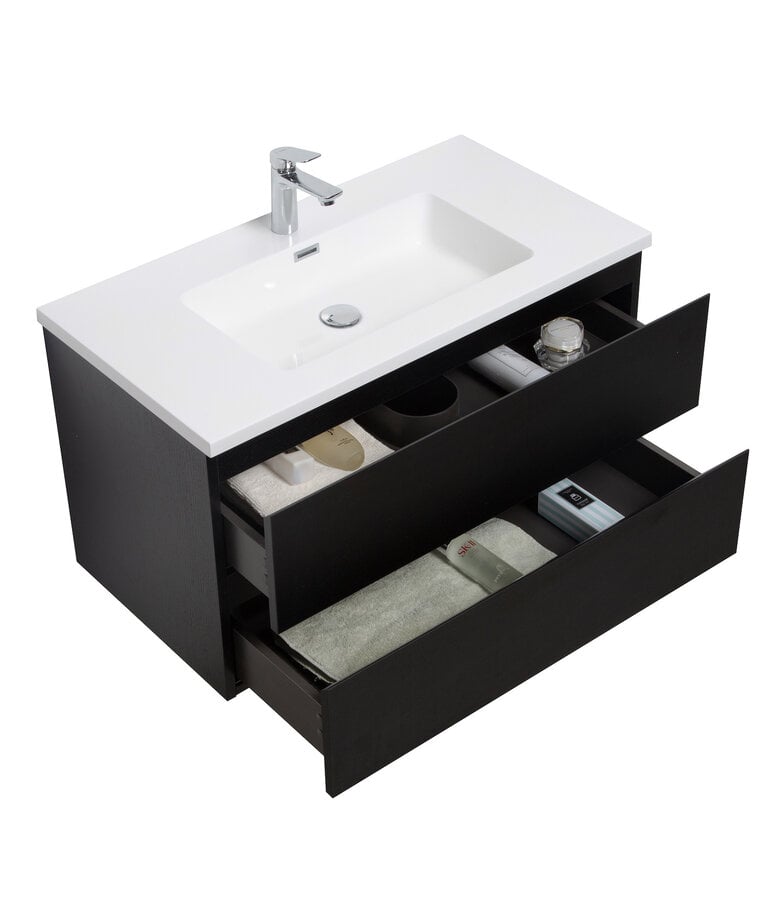 Badplaats Badkamermeubel Angela 90cm - Zwart Houtnerf