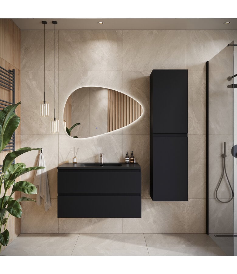 Badplaats Badkamermeubel Angela 90cm - Zwarte Wastafel - Mat Zwart