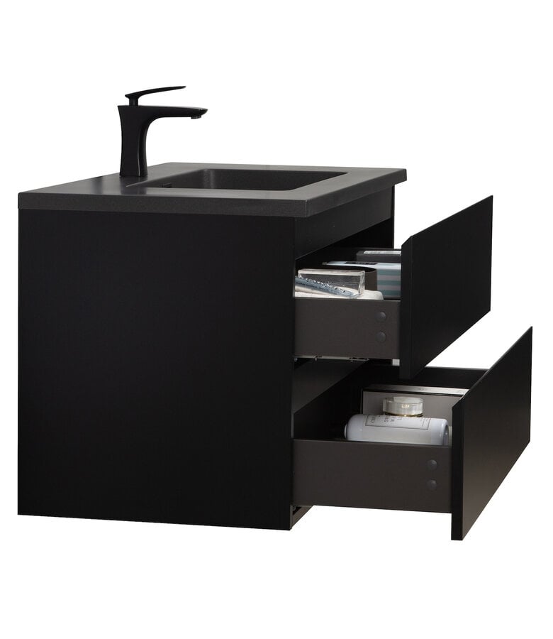 Badplaats Badkamermeubel Angela 90cm - Zwarte Wastafel - Mat Zwart