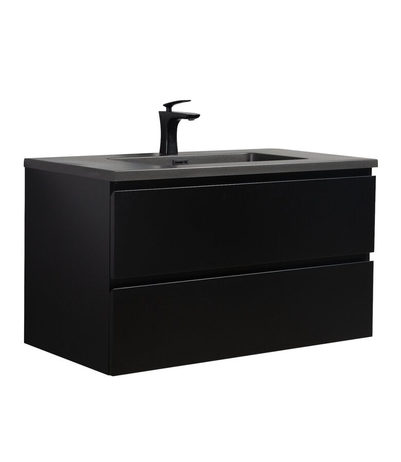 badplaats Badkamermeubel Angela 90cm - zwarte wastafel - mat zwart