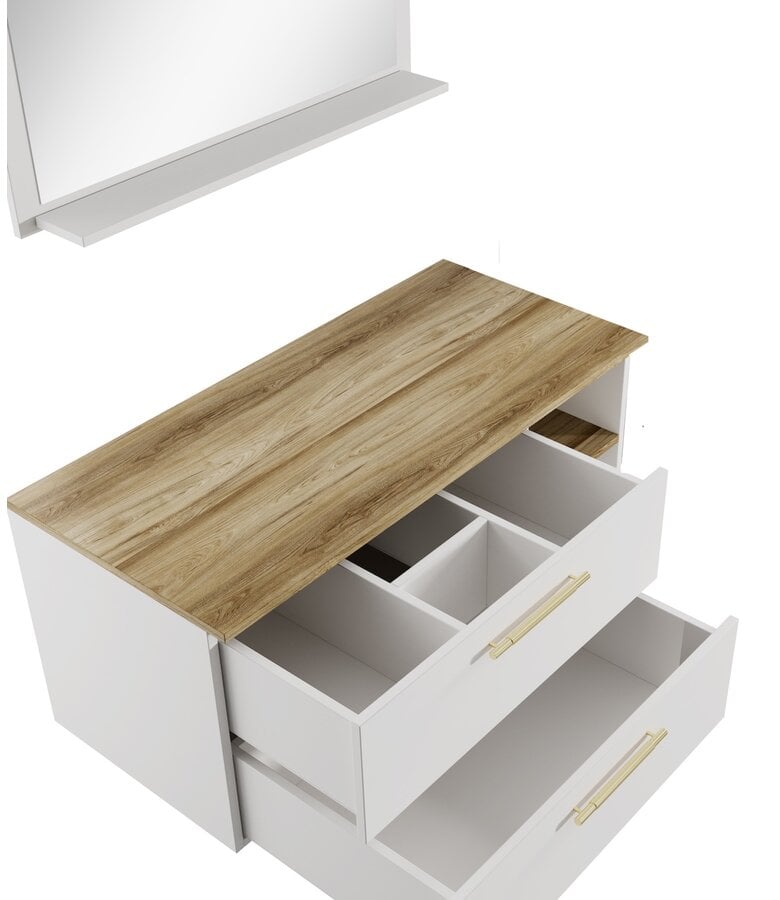 Badplaats Badkamermeubel Bravos 100cm Met Spiegel - Wit Met Eiken