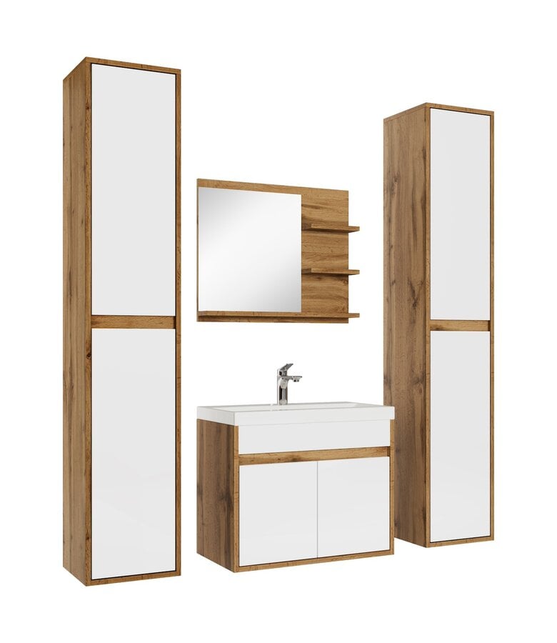 badplaats Badkamermeubel India XL 60cm complete set met spiegel - eiken met hoogglans wit