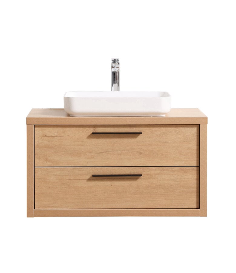 Badplaats Badkamermeubel Indiana 90cm - Eiken - Mat Witte Wastafel