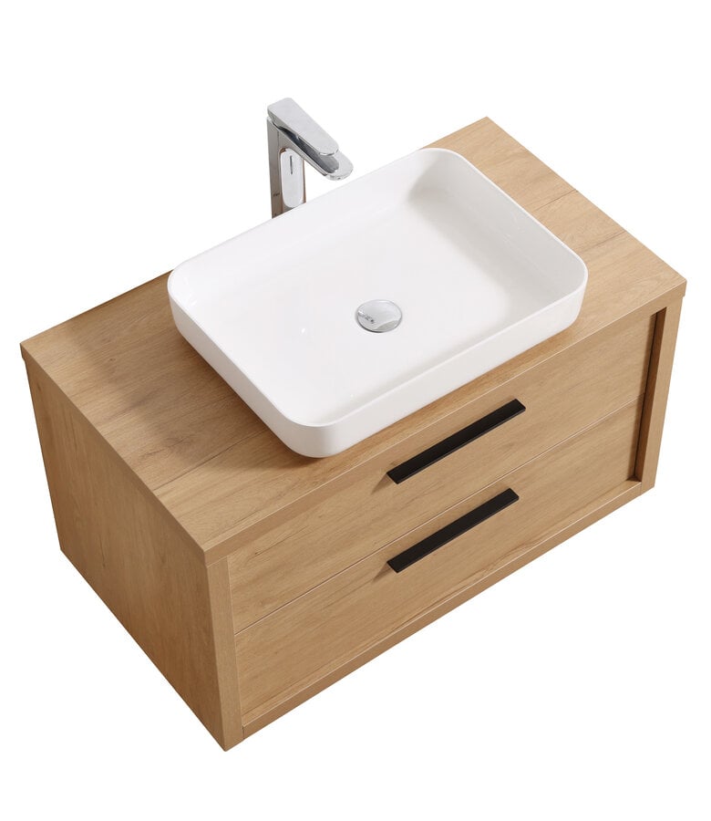 Badplaats Badkamermeubel Indiana 90cm - Eiken - Mat Witte Wastafel