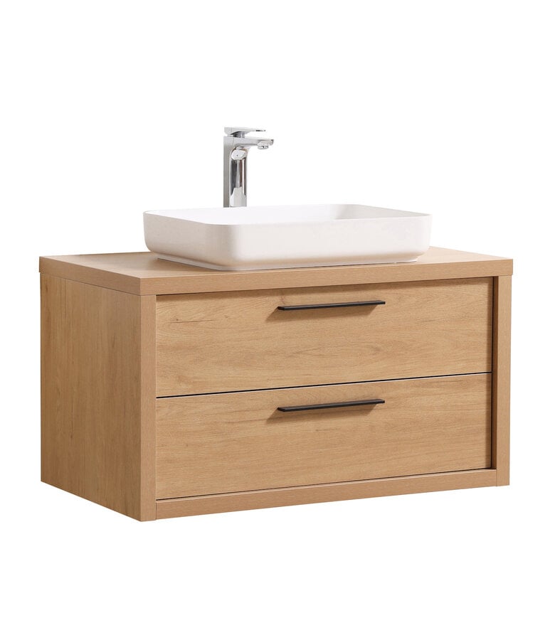 badplaats Badkamermeubel Indiana 90cm - eiken - mat witte wastafel