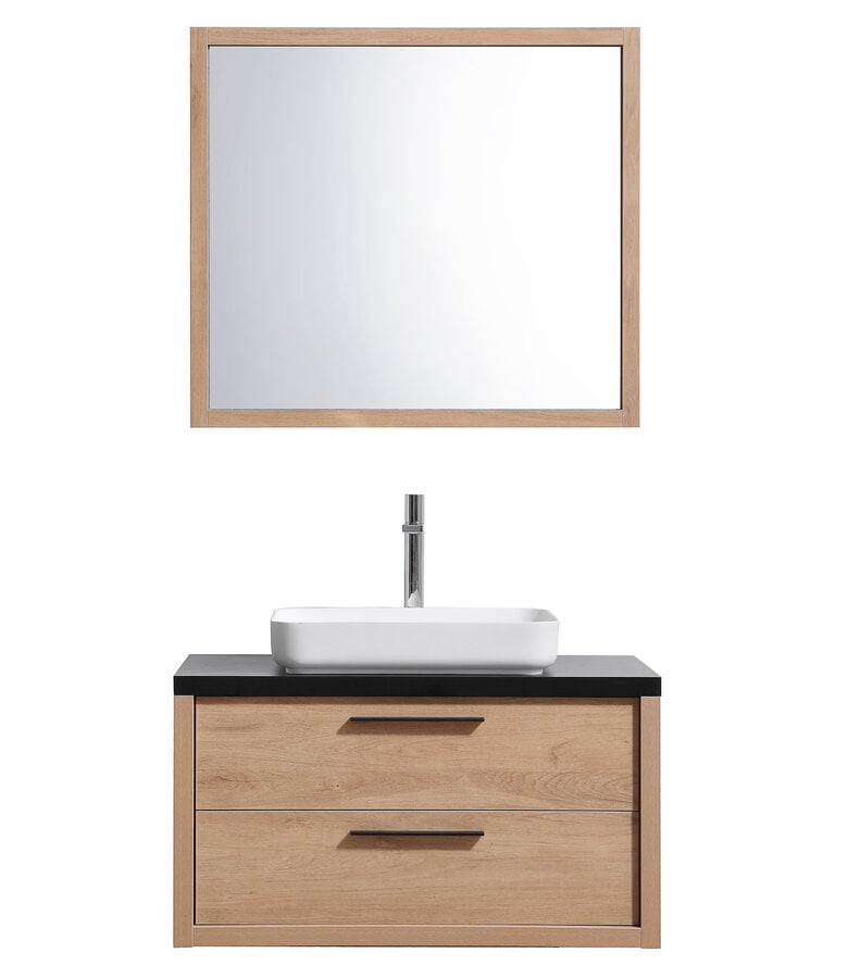 Badplaats Badkamermeubel Indiana 90cm Met Spiegel - Eiken Met Zwart Houtnerf