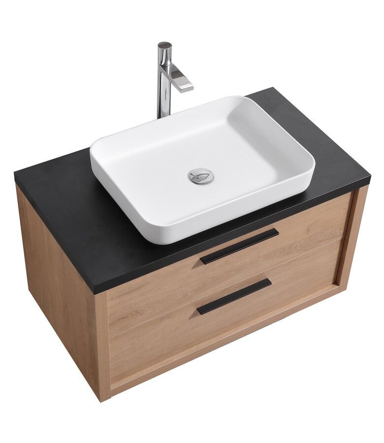 Badplaats Badkamermeubel Indiana 90cm Met Spiegel - Eiken Met Zwart Houtnerf