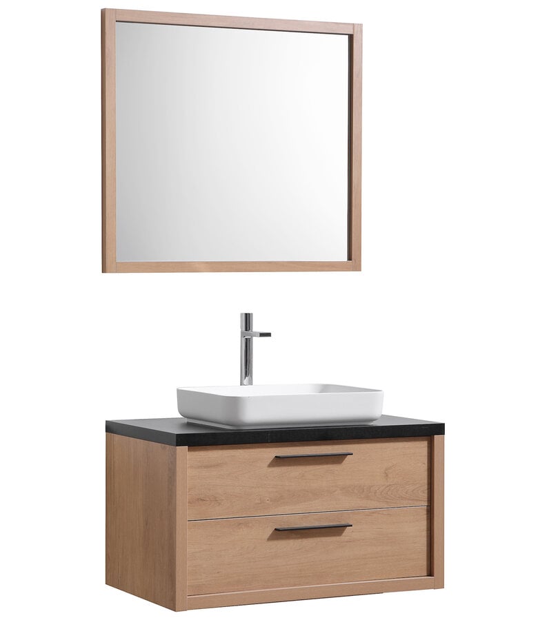 badplaats Badkamermeubel Indiana 90cm met spiegel - eiken met zwart houtnerf