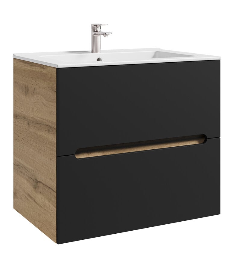 badplaats Badkamermeubel Lincoln 60cm - eiken met mat zwart