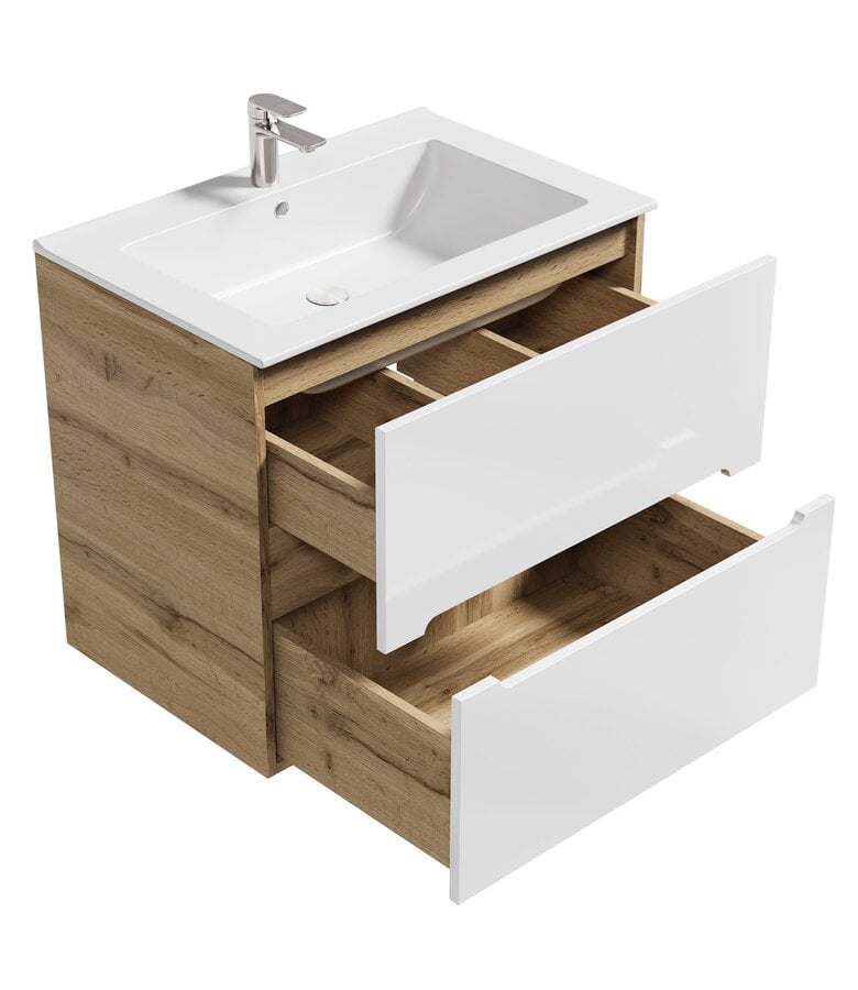 Badplaats Badkamermeubel Lincoln 80cm - Eiken Met Hoogglans Wit