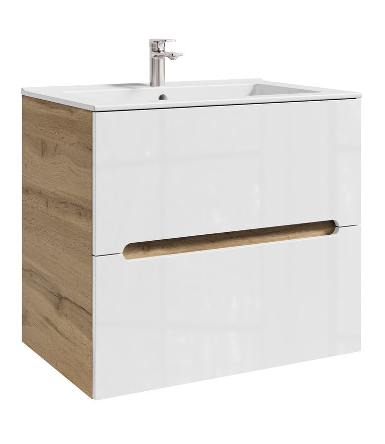 badplaats Badkamermeubel Lincoln 80cm - eiken met hoogglans wit