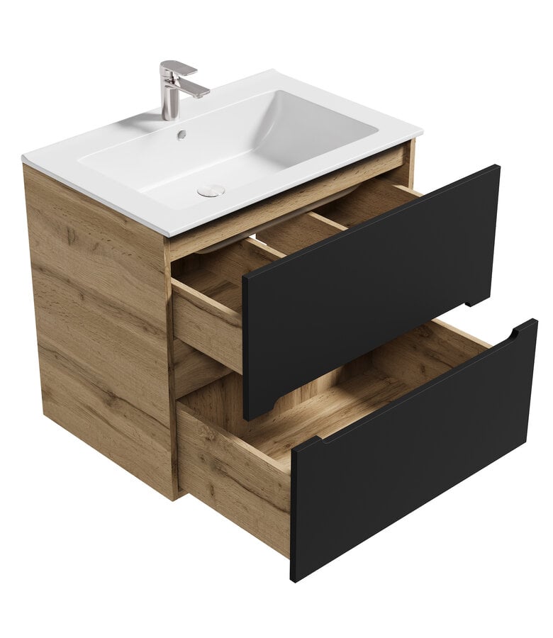 Badplaats Badkamermeubel Lincoln 80cm - Eiken Met Mat Zwart