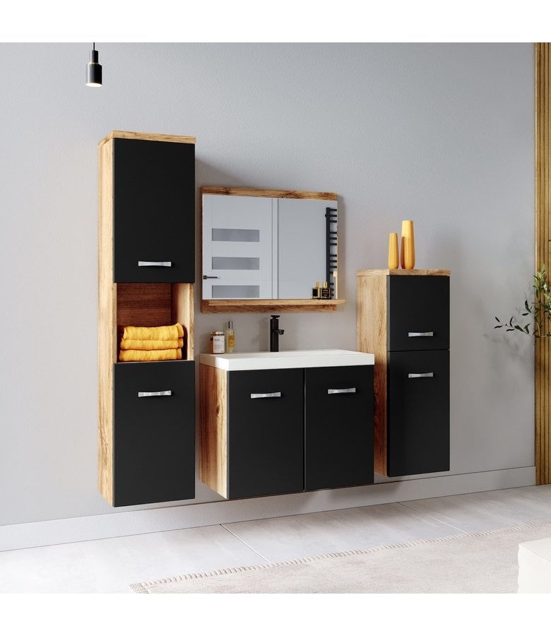 Badplaats Badkamermeubel Malo 60cm Complete Set - Eiken Met Mat Zwart