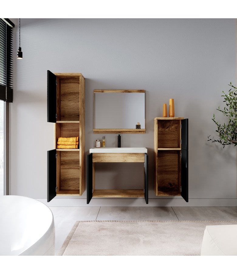 Badplaats Badkamermeubel Malo 60cm Complete Set - Eiken Met Mat Zwart