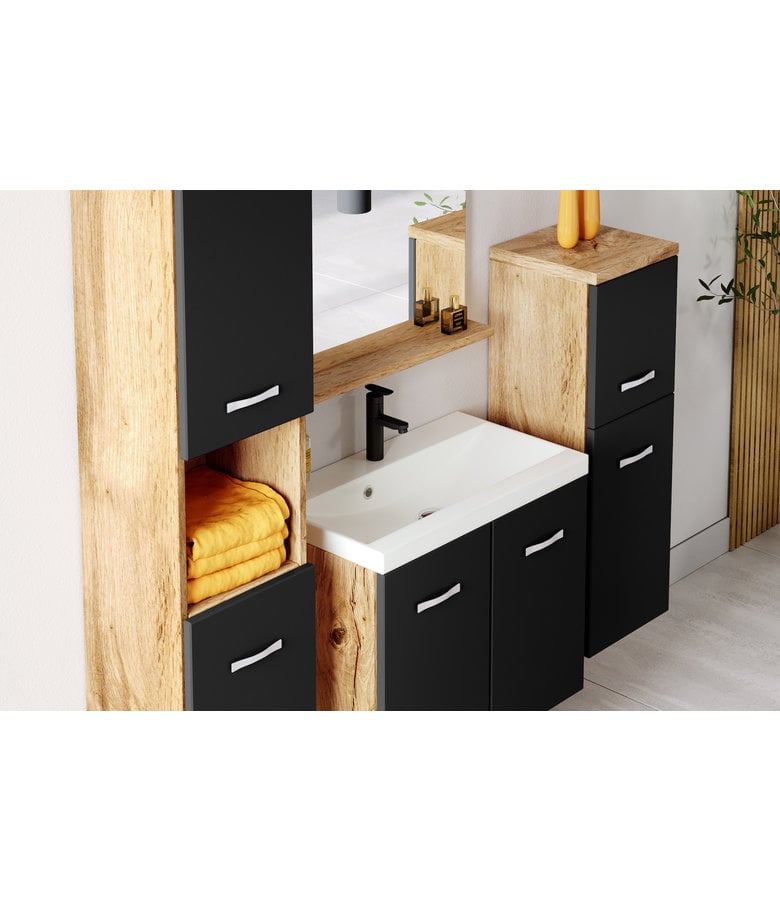Badplaats Badkamermeubel Malo 60cm Complete Set - Eiken Met Mat Zwart