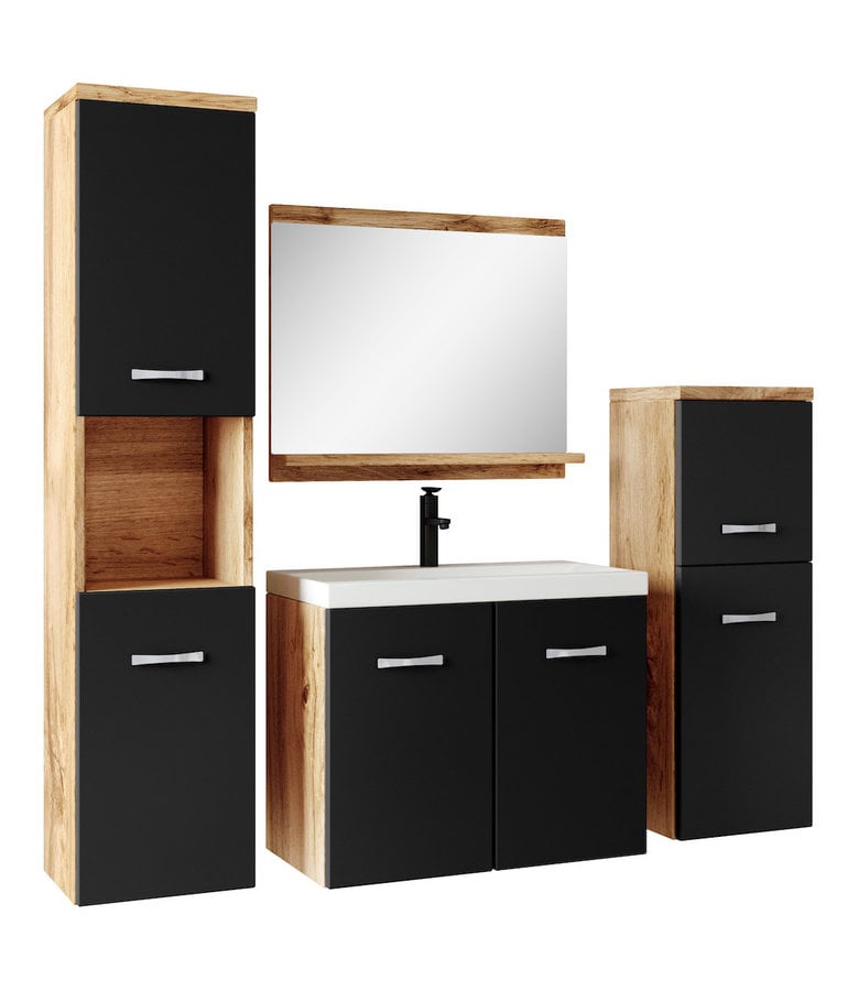 badplaats Badkamermeubel Malo 60cm complete set - eiken met mat zwart badplaats Badkamermeubel Malo 60cm complete set - eiken met mat zwart