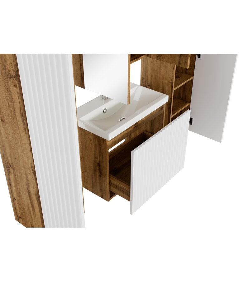 Badplaats Badkamermeubel Malta 60cm Complete Set Met Spiegelkast - Eiken Met Wit