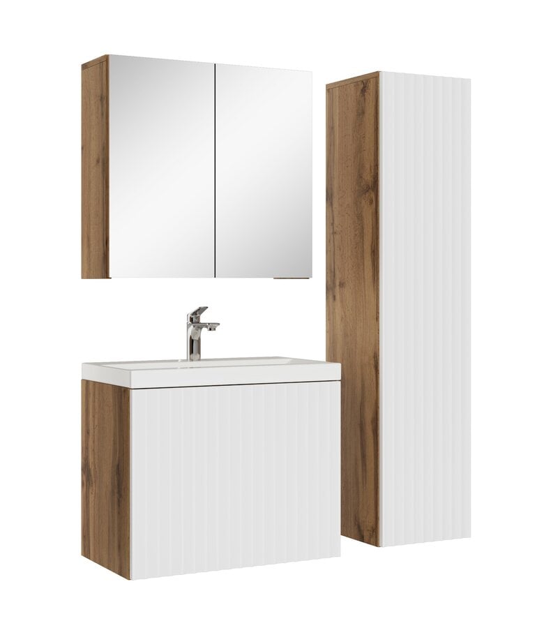 badplaats Badkamermeubel Malta 60cm complete set met spiegelkast - eiken met wit