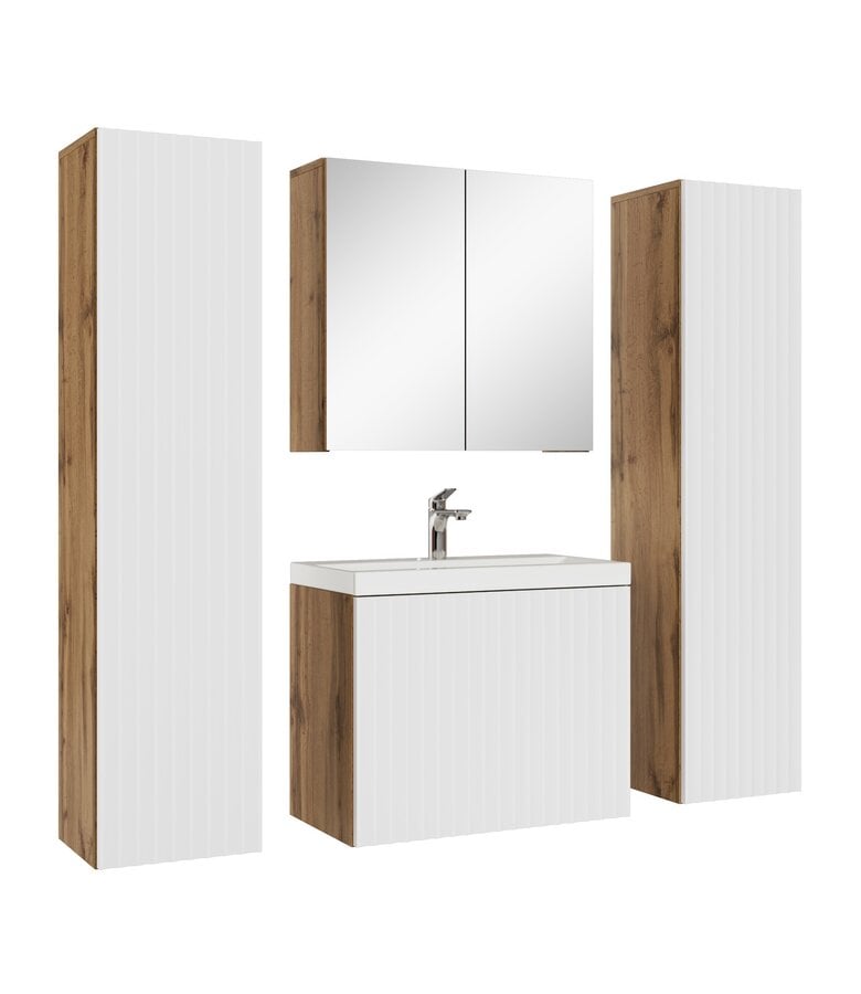 badplaats Badkamermeubel Malta XL 60cm complete set met spiegelkast - eiken met wit