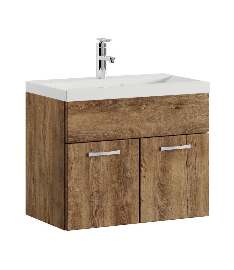 badplaats Badkamermeubel Montreal 01 60cm met wastafel - bruin eiken