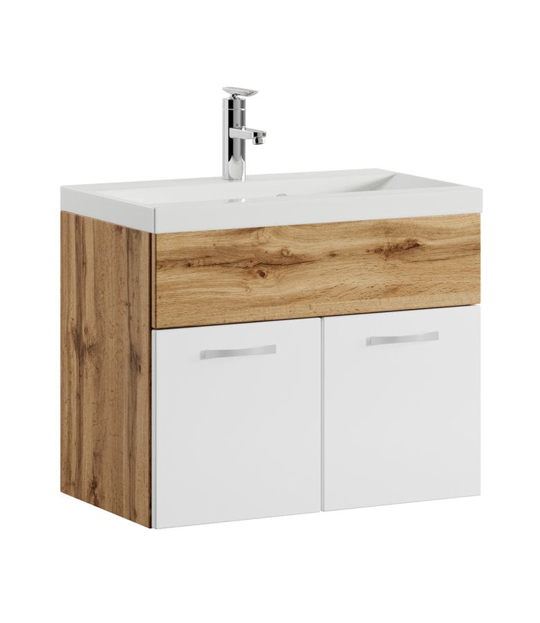 badplaats Badkamermeubel Montreal 01 60cm met wastafel - eiken met wit