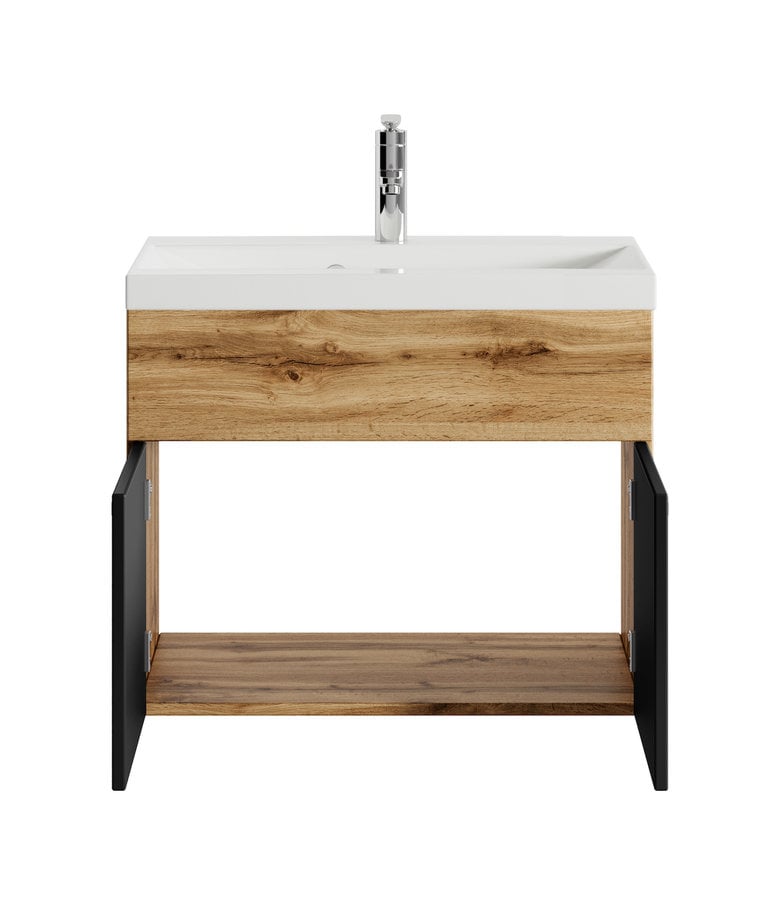 Badplaats Badkamermeubel Montreal 01 60cm Met Wastafel - Eiken Met Mat Zwart