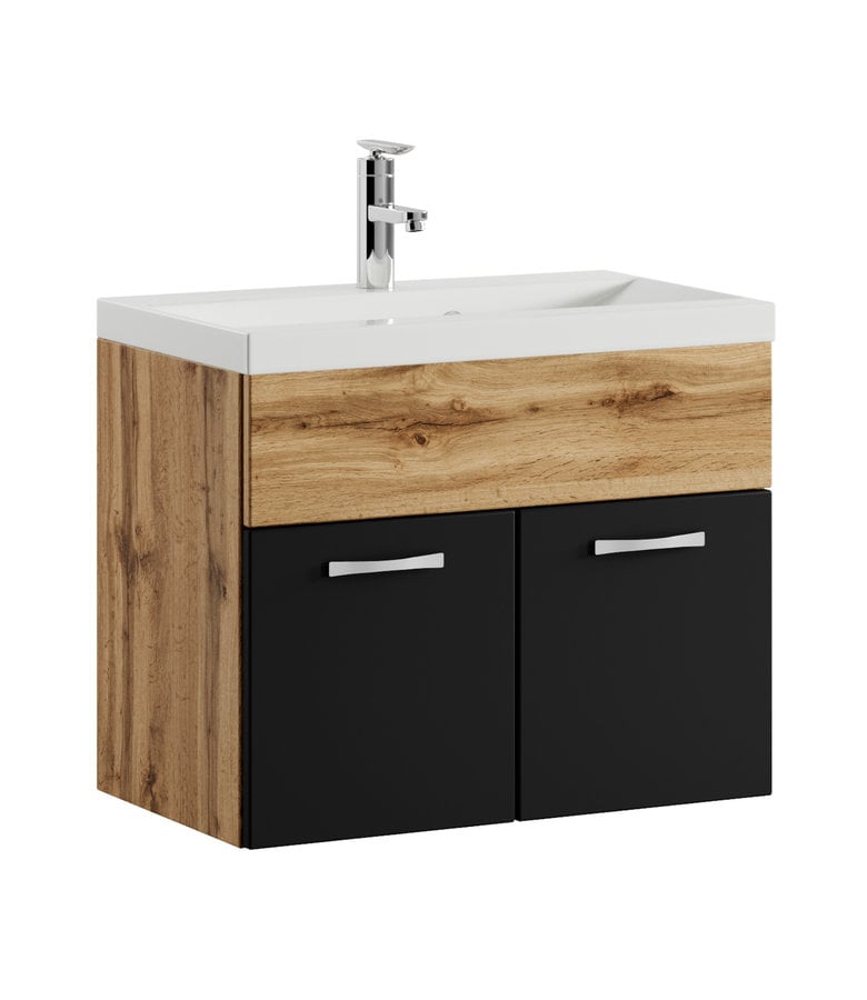 badplaats Badkamermeubel Montreal 01 60cm met wastafel - eiken met mat zwart