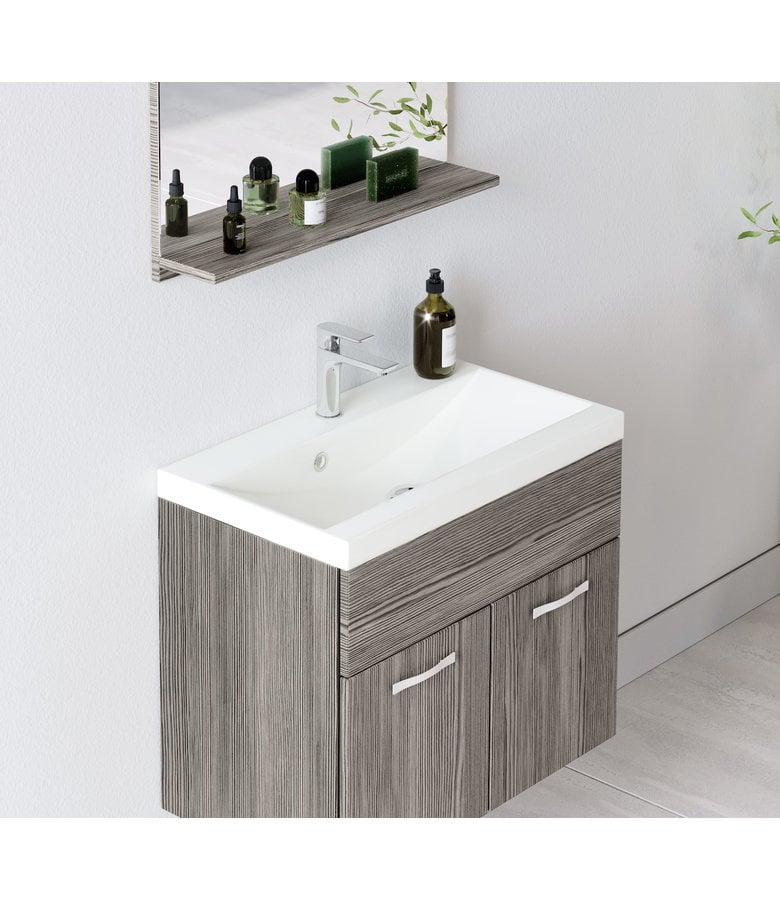 Badplaats Badkamermeubel Montreal 01 60cm Met Wastafel - Grijs Eiken