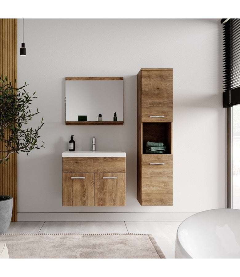 Badplaats Badkamermeubel Montreal 02 60cm Met Spiegel - Bruin Eiken