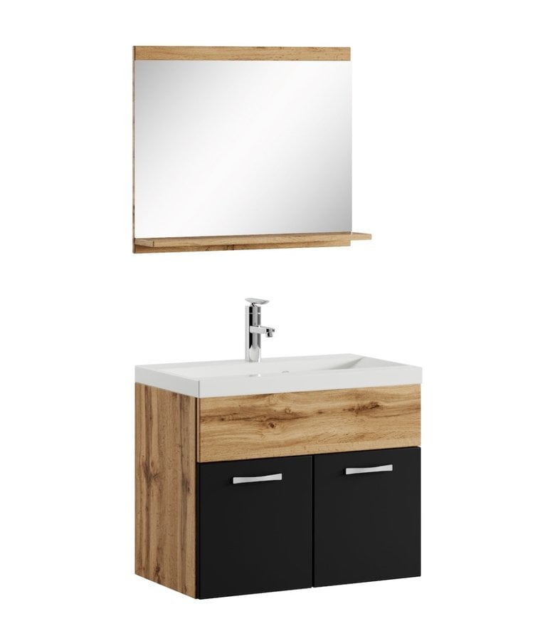 badplaats Badkamermeubel Montreal 02 60cm met spiegel - eiken met mat zwart