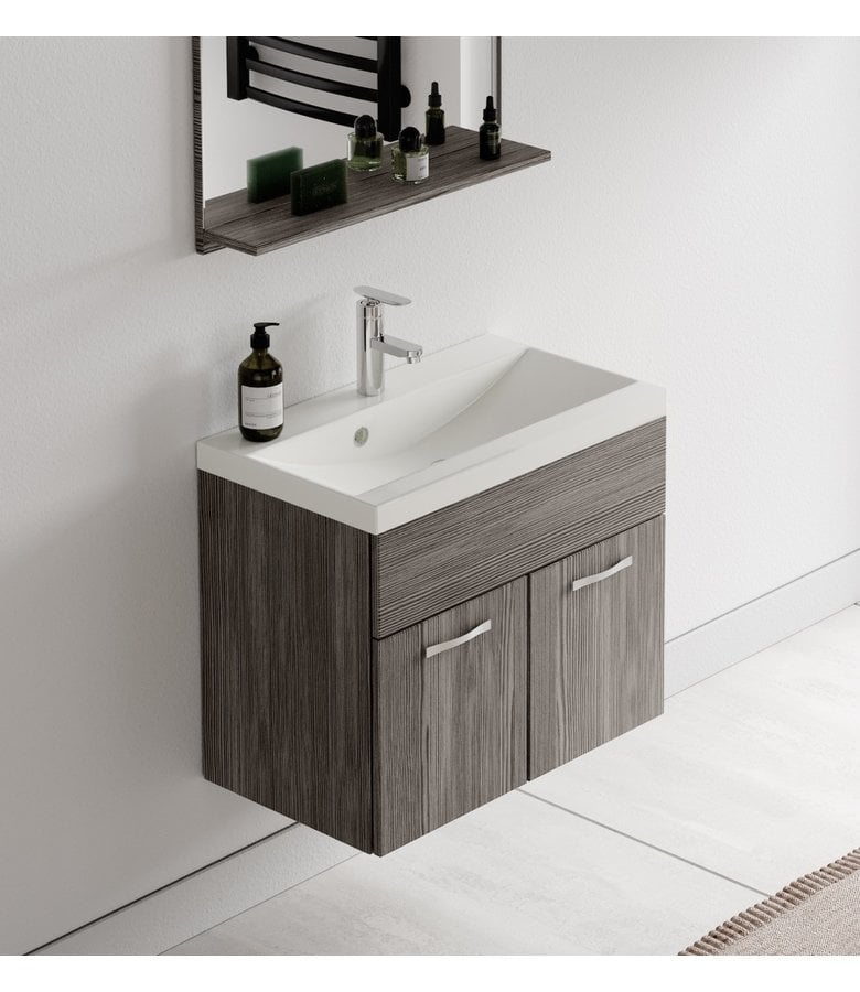 Badplaats Badkamermeubel Montreal 02 60cm Met Spiegel - Grijs Eiken