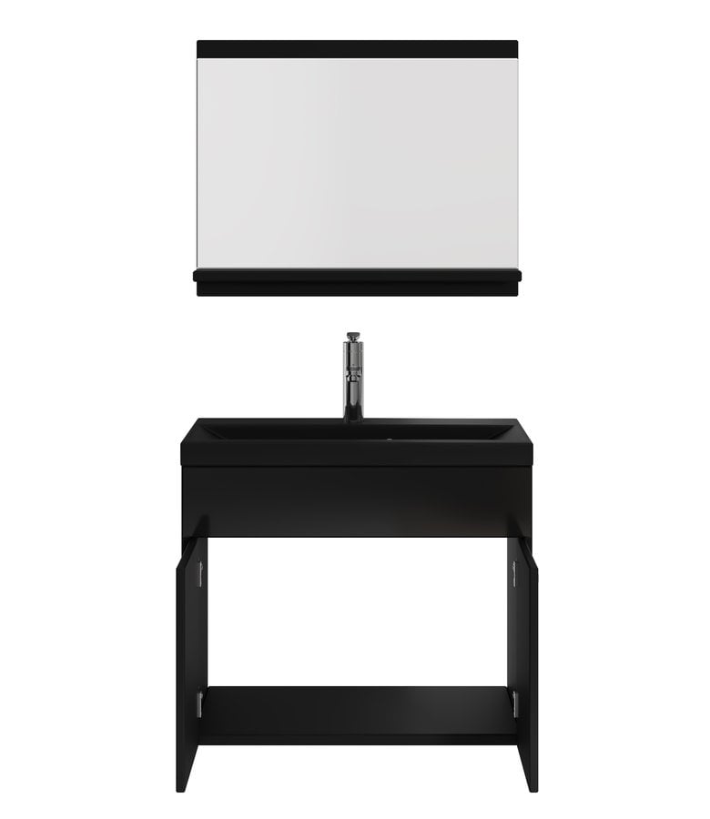 Badplaats Badkamermeubel Montreal 02 60cm Met Spiegel - Hoogglans Zwart - Zwarte Wastafel