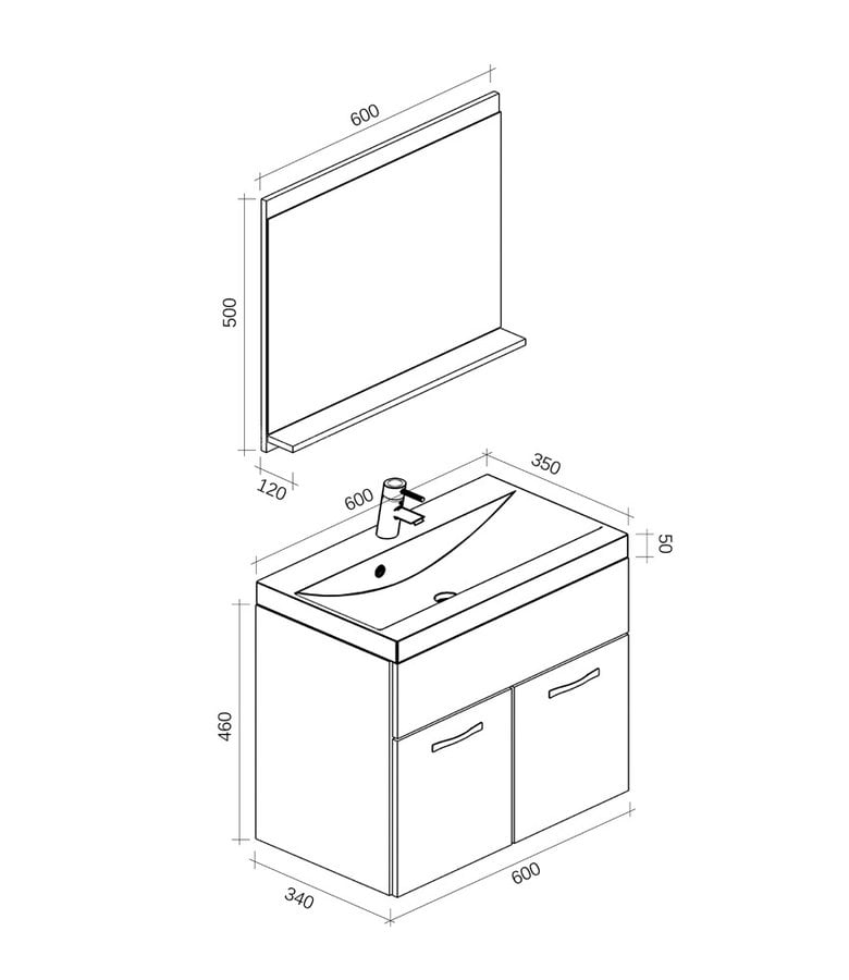 Badplaats Badkamermeubel Montreal 02 60cm Met Spiegel - Hoogglans Zwart - Zwarte Wastafel