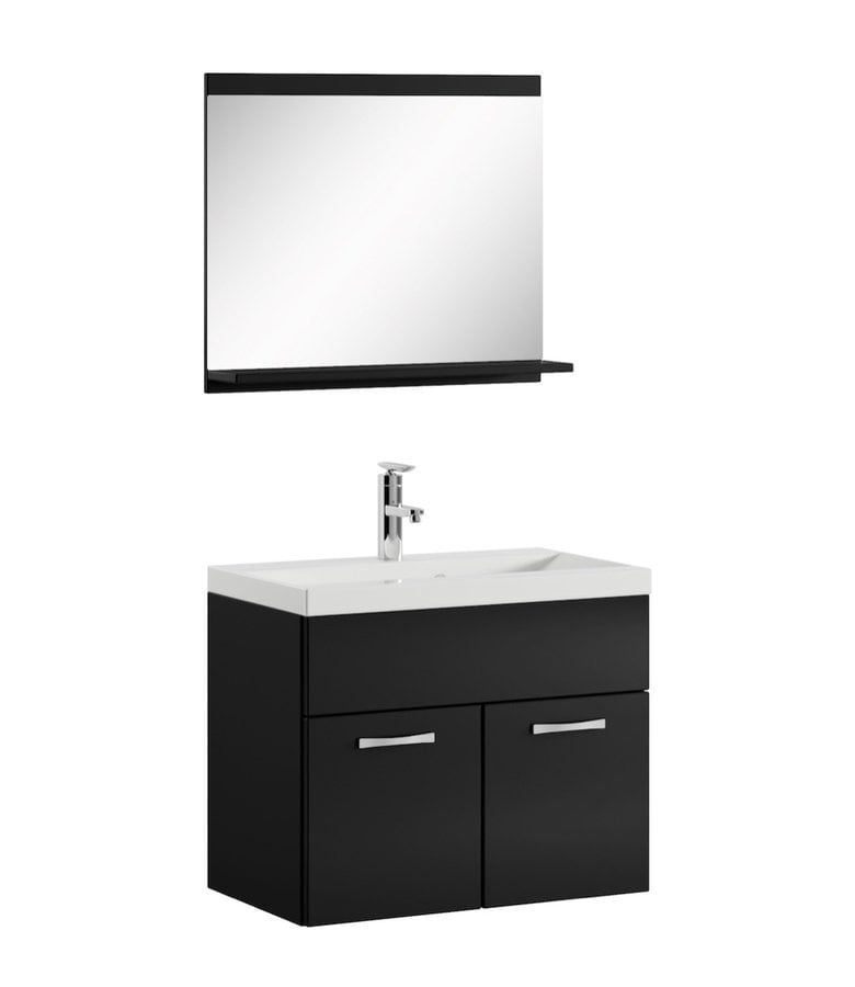 badplaats Badkamermeubel Montreal 02 60cm met spiegel - hoogglans zwart