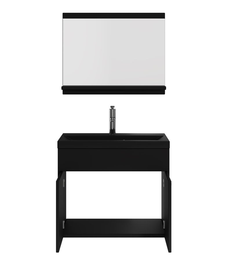 Badplaats Badkamermeubel Montreal 02 60cm Met Spiegel - Mat Zwart - Zwarte Wastafel