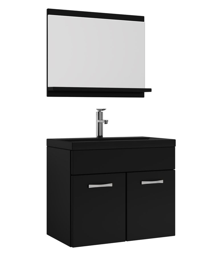 badplaats Badkamermeubel Montreal 02 60cm met spiegel - mat zwart - zwarte wastafel