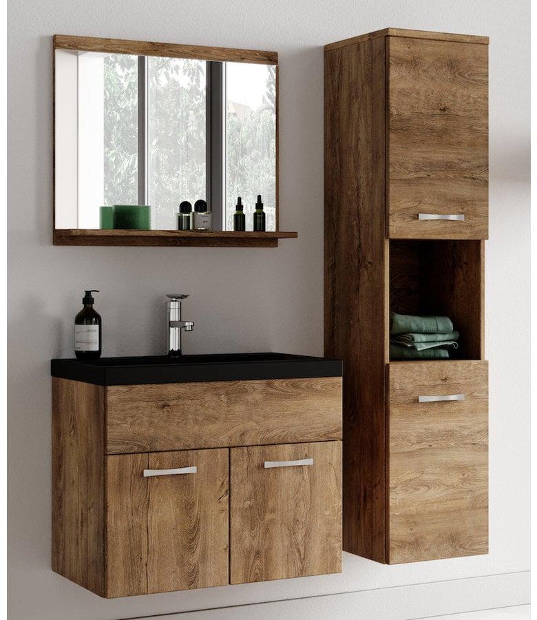 Badplaats Badkamermeubel Montreal 60cm Complete Set - Bruin Eiken - Zwarte Wastafel