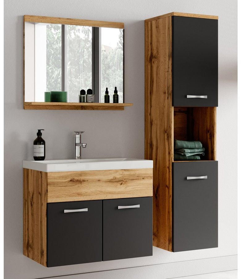 Badplaats Badkamermeubel Montreal 60cm Complete Set - Eiken Met Mat Zwart