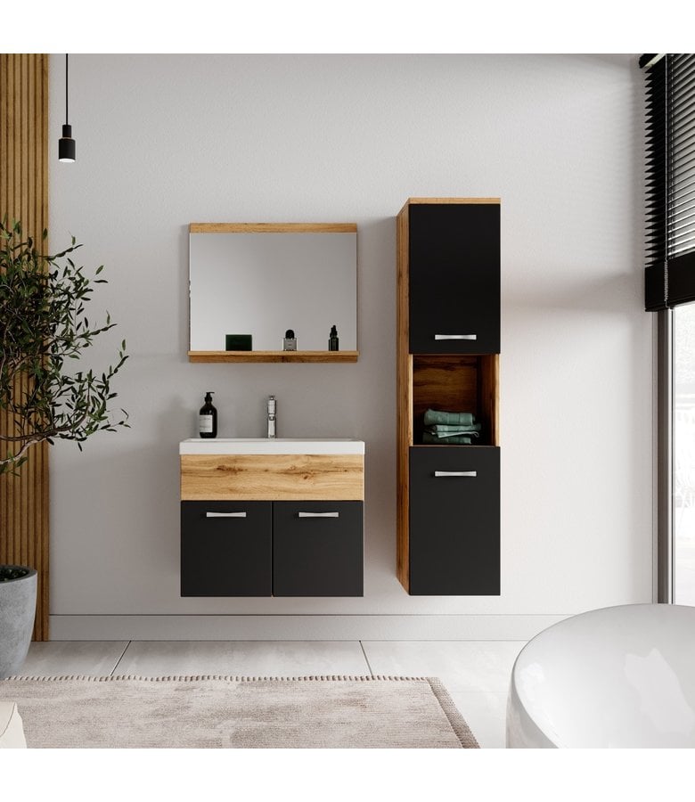 Badplaats Badkamermeubel Montreal 60cm Complete Set - Eiken Met Mat Zwart