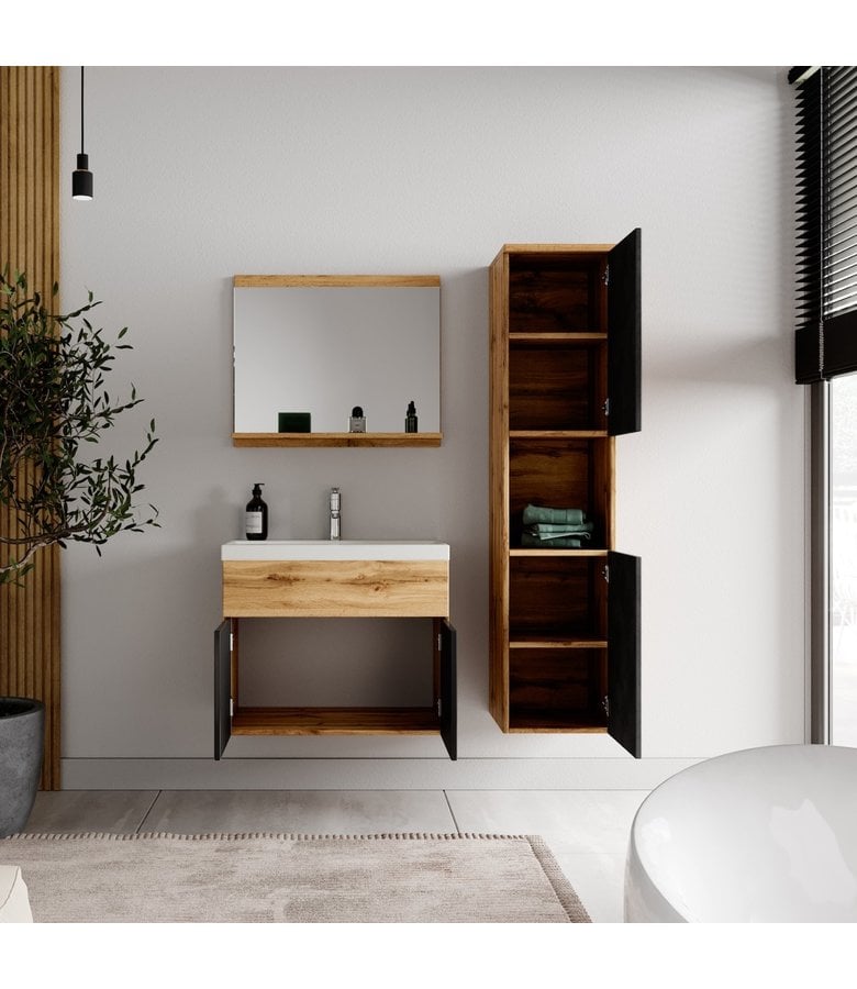 Badplaats Badkamermeubel Montreal 60cm Complete Set - Eiken Met Mat Zwart
