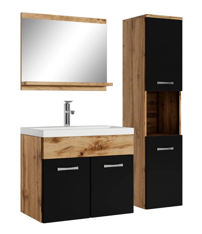 badplaats Badkamermeubel Montreal 60cm complete set - eiken met mat zwart