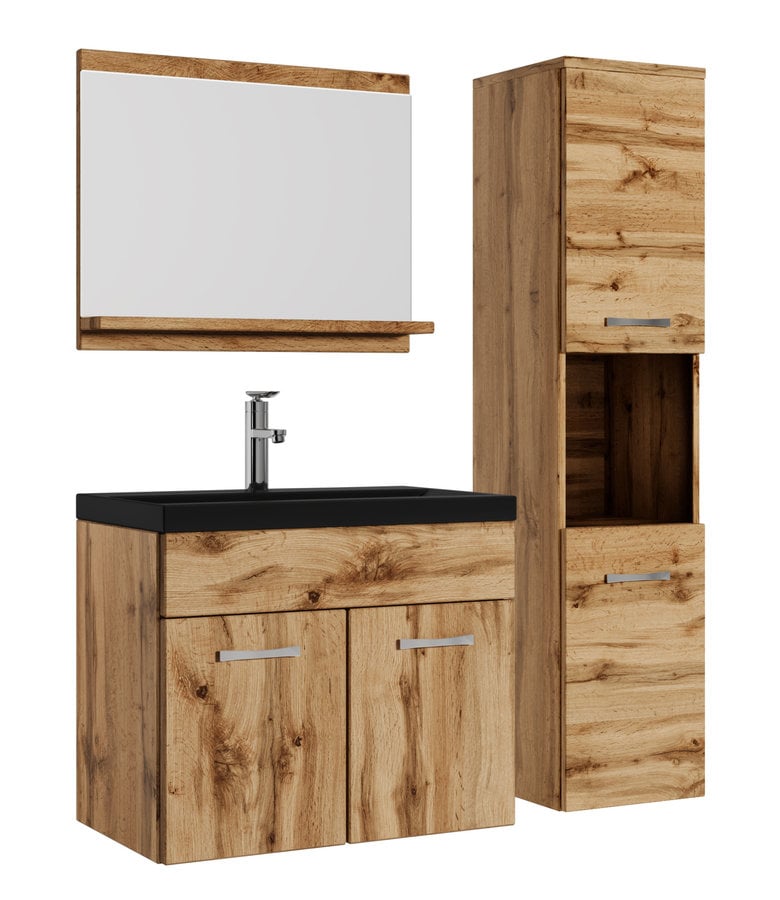 badplaats Badkamermeubel Montreal 60cm complete set - eiken - zwarte wastafel