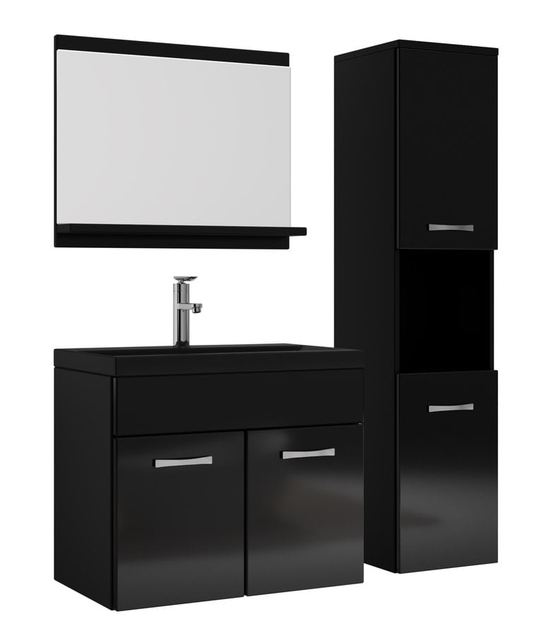 badplaats Badkamermeubel Montreal 60cm complete set - hoogglans zwart - zwarte wastafel