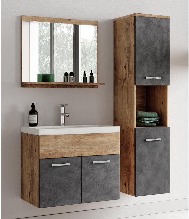 Badplaats Badkamermeubel Montreal 60cm Complete Set - Kastanje Eiken Met Donker Grijs